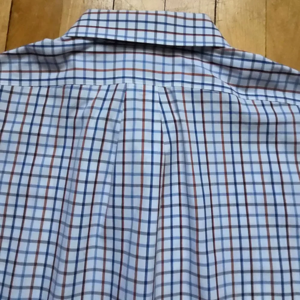 Banana Republic Men’s Non‑Iron Plaid Shirt Tall L Blue Brown Cotton Classic Fit